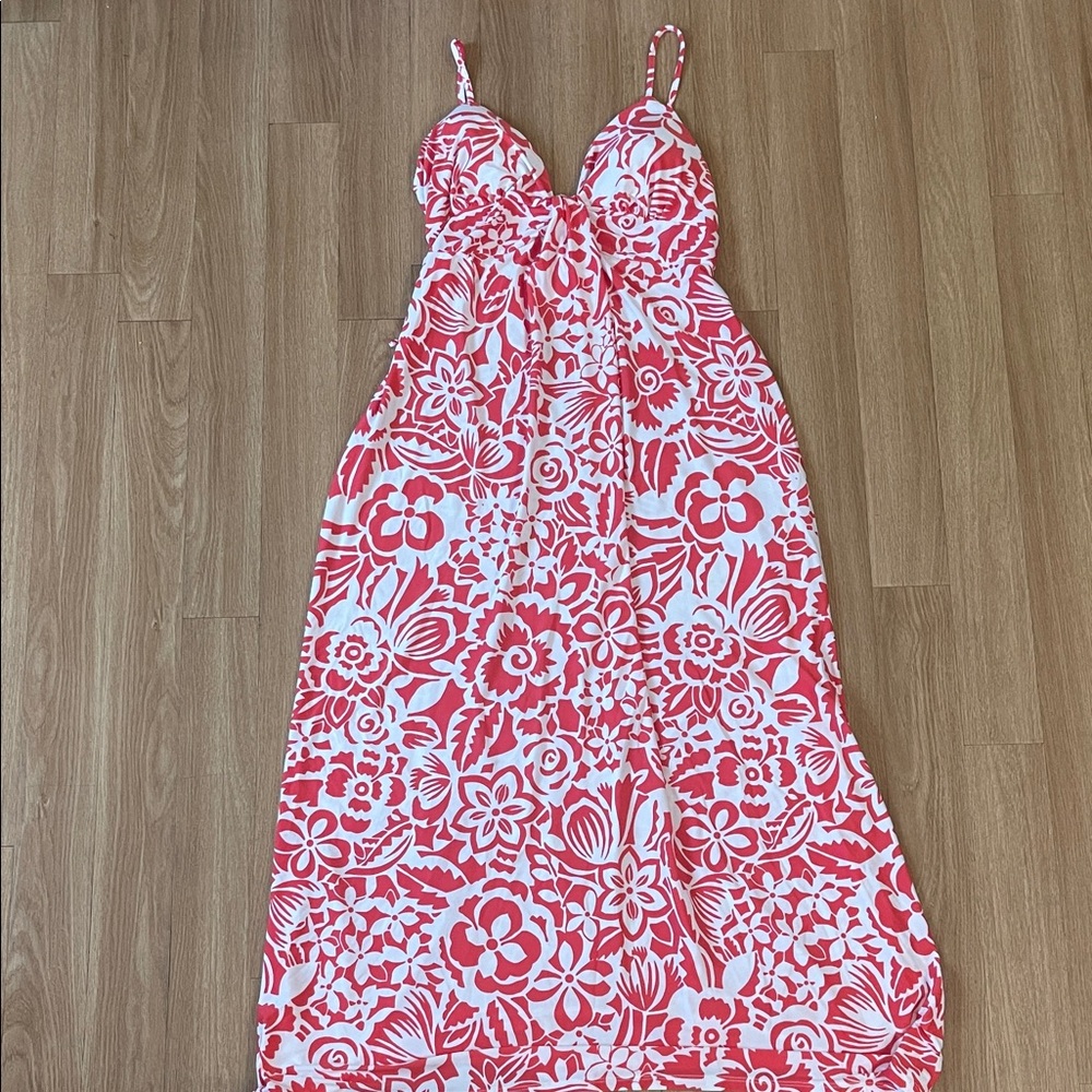 Floral Red and White Maxi Dress